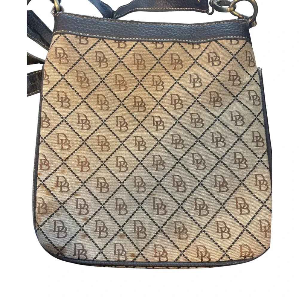 Dooney & Bourke Monogram Canvas Leather Trim Crossbody Bag Brown‎ Tan Signature
